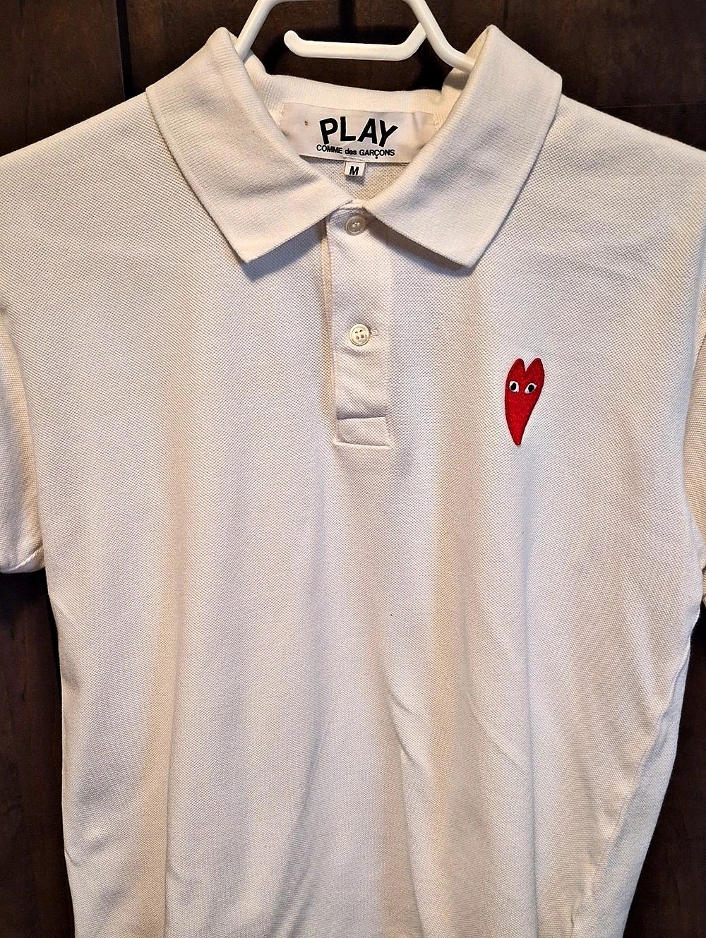 Comme des Garçons PLAY Red Heart Emblem Polo Shirt White Medium